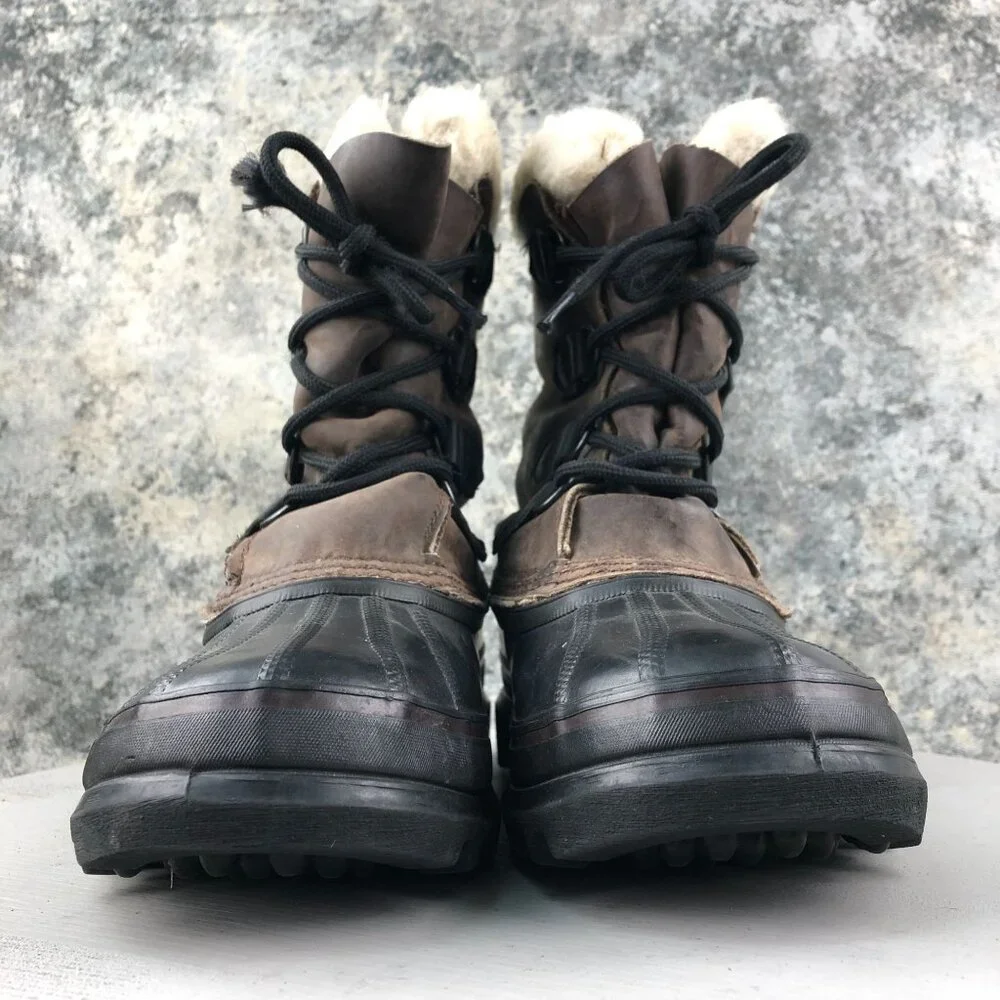 Sorel Men's Size 6 Bighorn Dark Brown Black Leather Lace-Up Lined Winter Boots